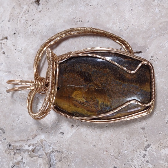 Copper Wire Wrapped Stone Pendant - Picture 1 of 4